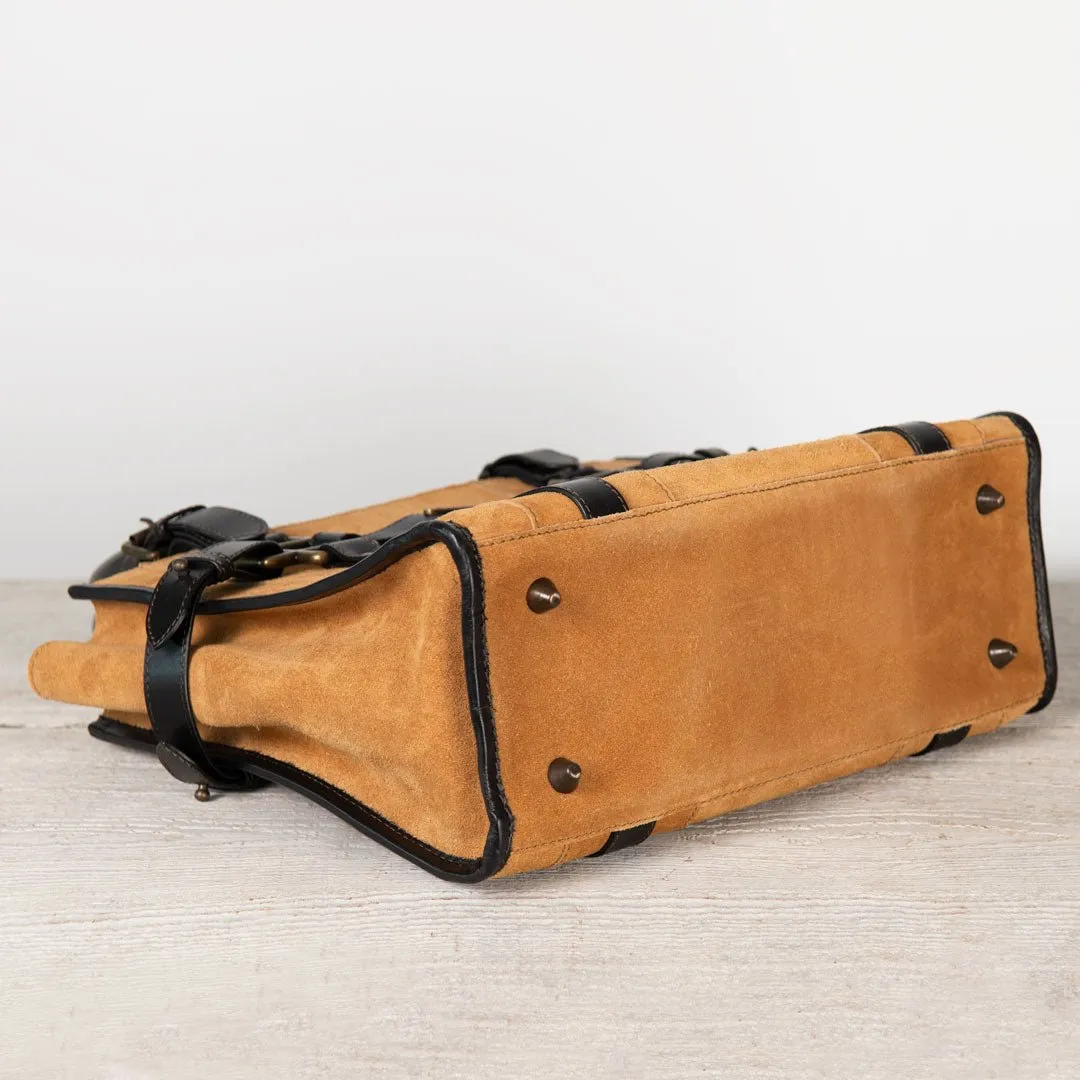 Paddock -  Custom Equestrian Halter Bracket Tote Bag in Italian Leather and Suede two tone Chestnut and Black