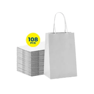 Party Central 108PCE Gift/Craft Paper Bags White Reusable 12 x 16cm