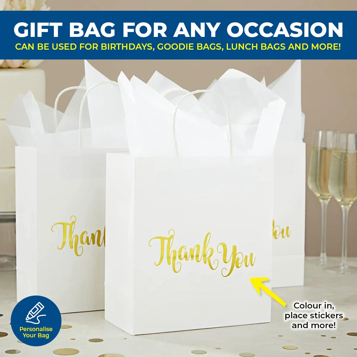 Party Central 108PCE Gift/Craft Paper Bags White Reusable 12 x 16cm