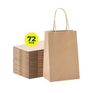 Party Central 72PCE Gift/Craft Paper Bags Brown Reusable 21 x 27cm