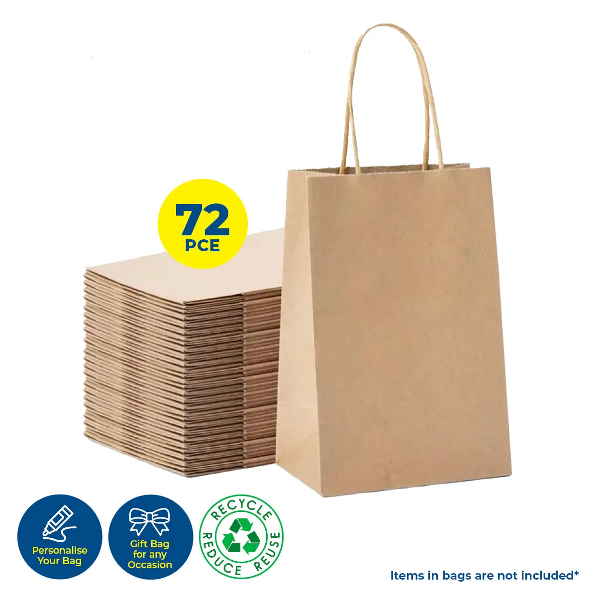 Party Central 72PCE Gift/Craft Paper Bags Brown Reusable 21 x 27cm