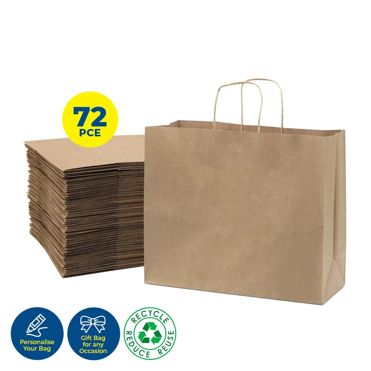 Party Central 72PCE Gift/Craft Paper Bags Horizontal Brown Reusable 21 x 27cm