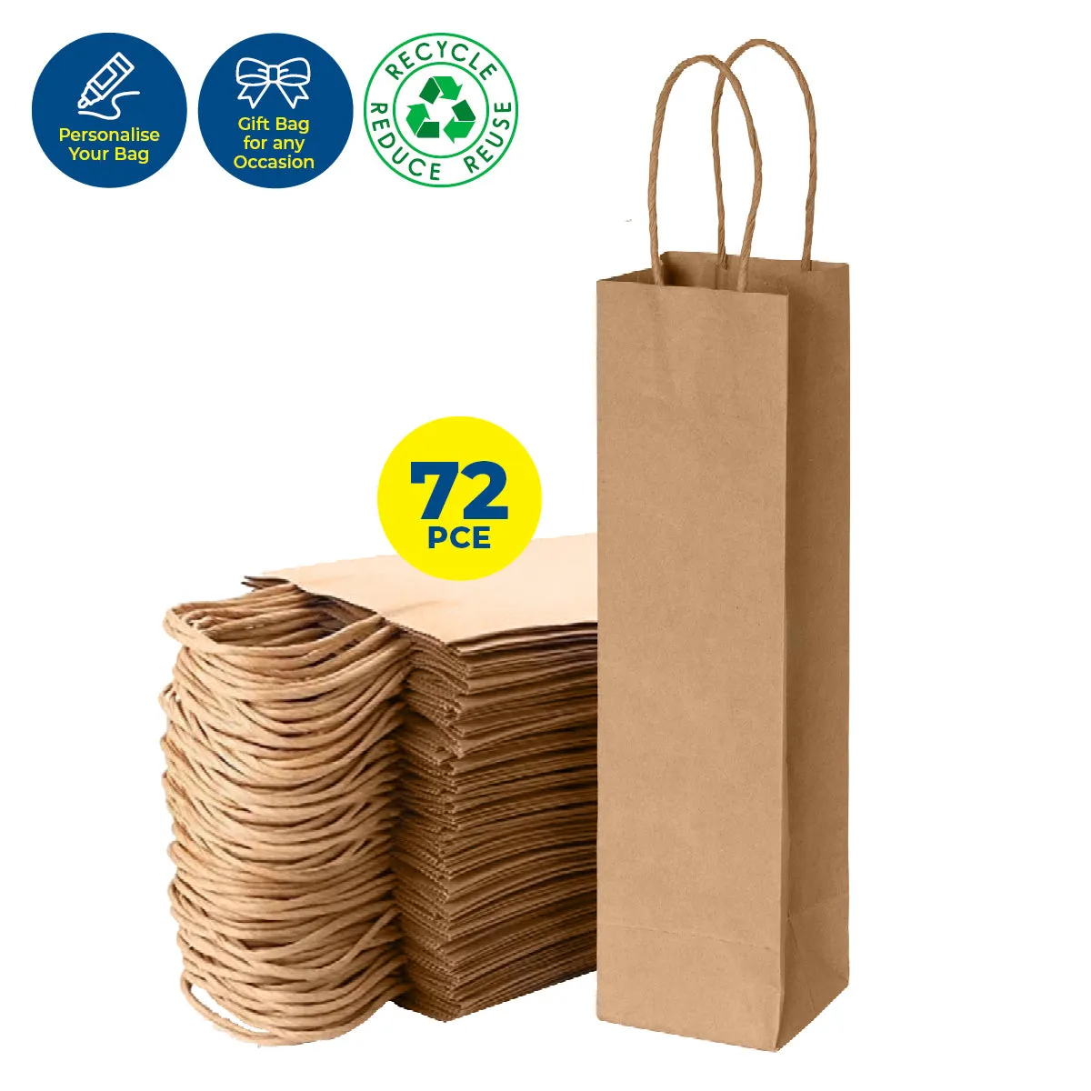 Party Central 72PCE Gift/Craft Paper Bottle Bags Brown Reusable 12 x 35cm