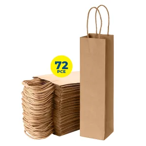 Party Central 72PCE Gift/Craft Paper Bottle Bags Brown Reusable 12 x 35cm