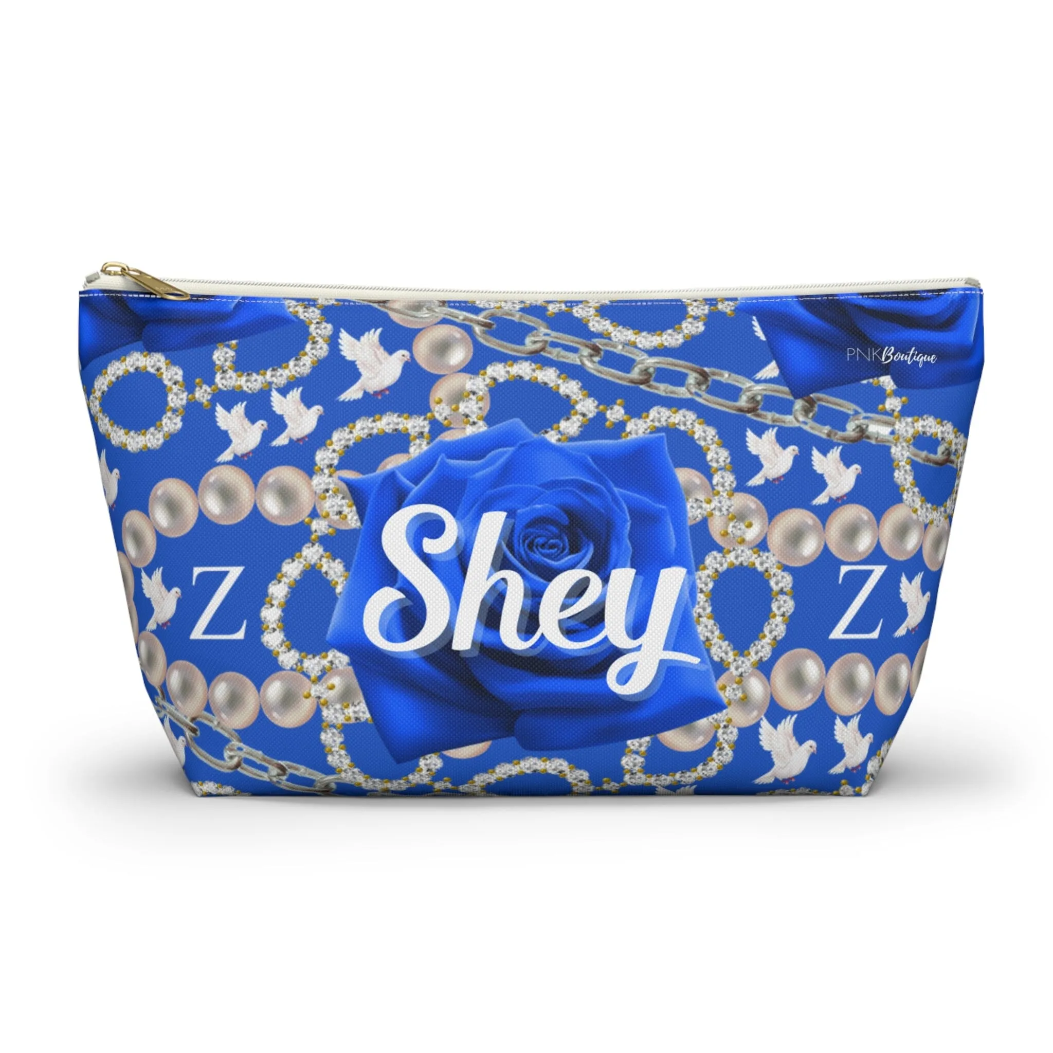 Pearls and Dove Custom Accessory Pouch w T-bottom
