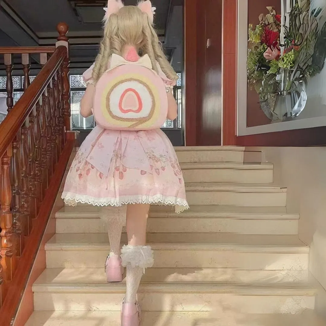Pink Cake Bow Backpack Crossbody Bag