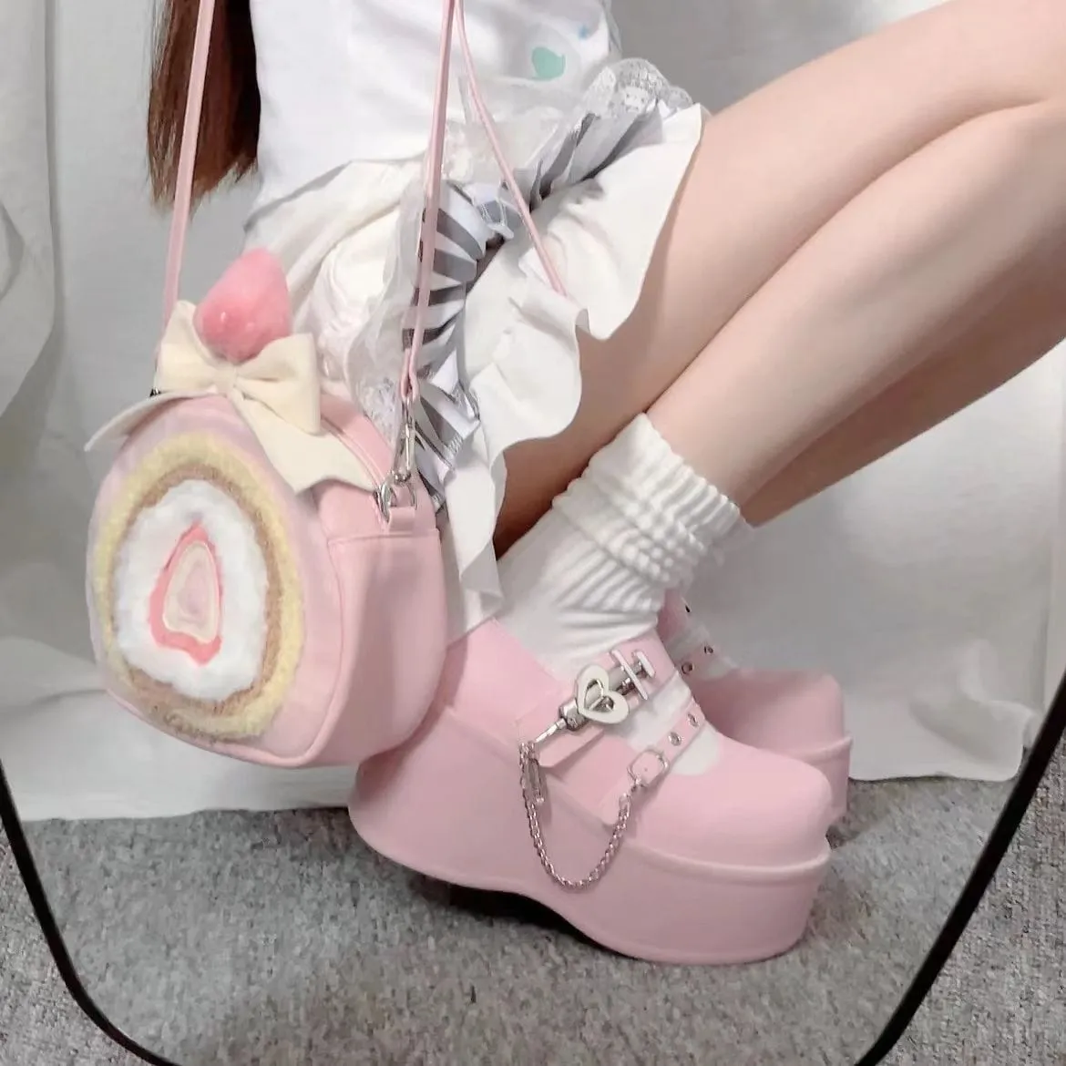 Pink Cake Bow Backpack Crossbody Bag