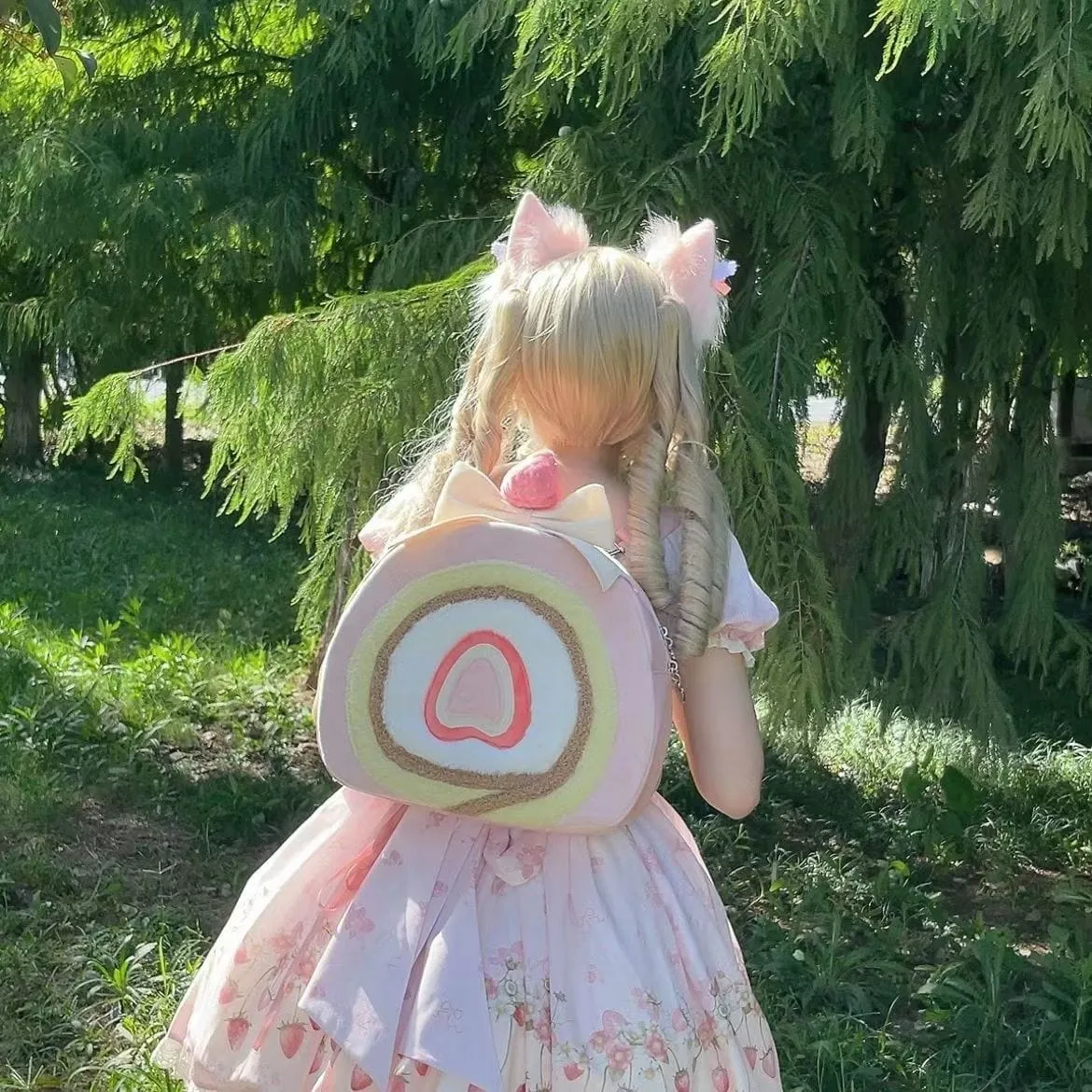Pink Cake Bow Backpack Crossbody Bag