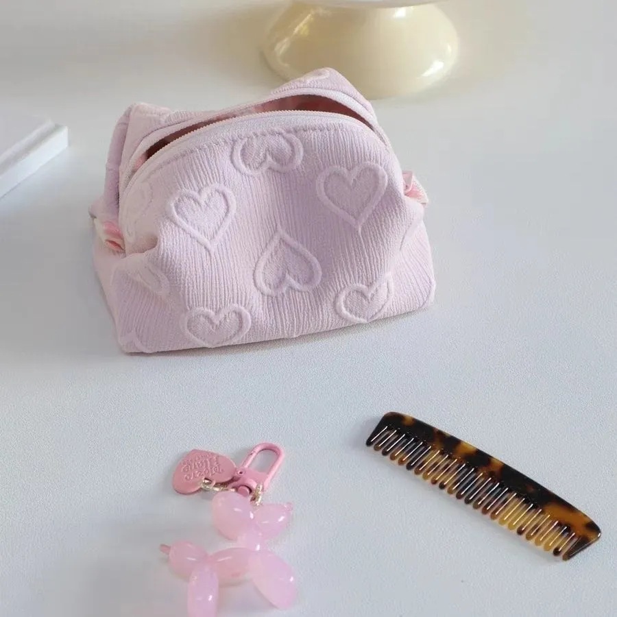 Pink Heart Cosmetic Toiletry Bag Portable Travel Organizer