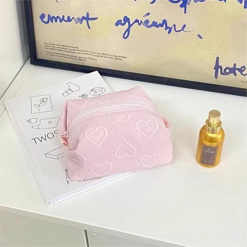 Pink Heart Cosmetic Toiletry Bag Portable Travel Organizer