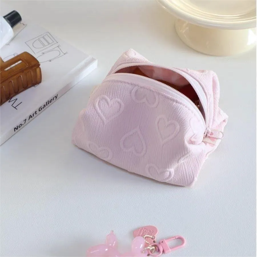 Pink Heart Cosmetic Toiletry Bag Portable Travel Organizer