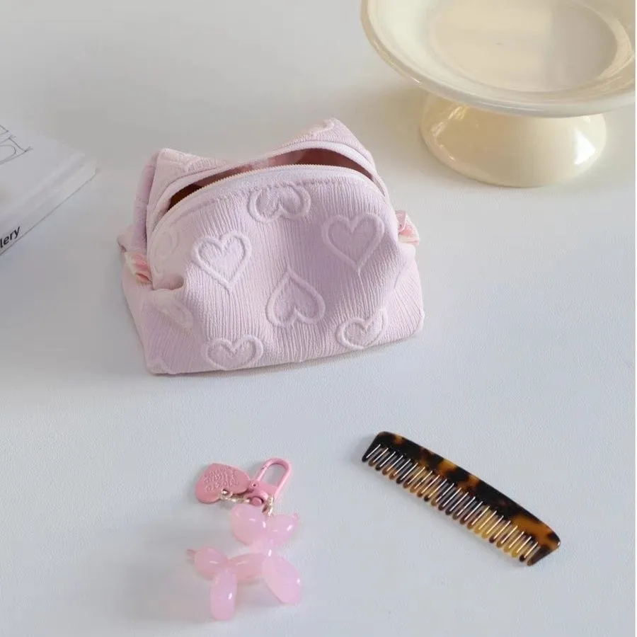 Pink Heart Cosmetic Toiletry Bag Portable Travel Organizer
