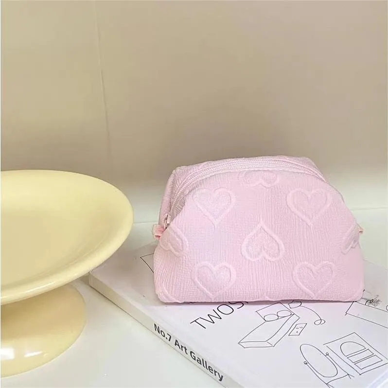 Pink Heart Cosmetic Toiletry Bag Portable Travel Organizer