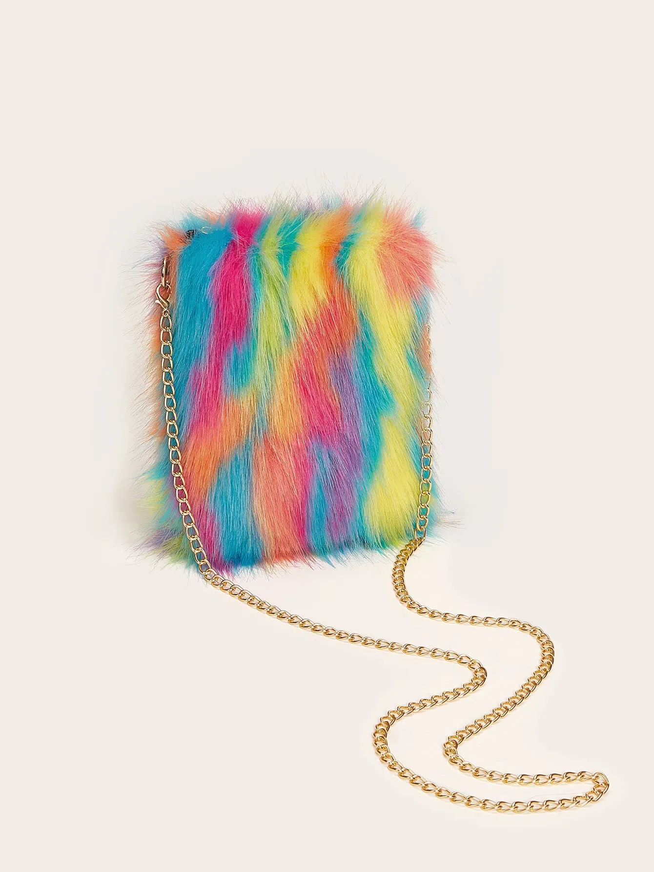 Plush Colorblock Chain Bag - Multicolor- FD ⚡