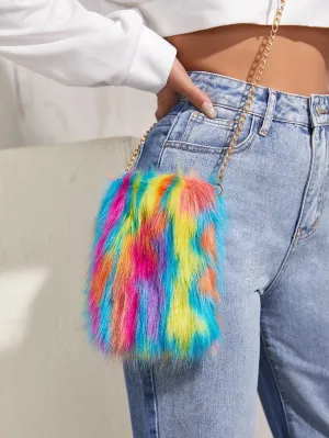 Plush Colorblock Chain Bag - Multicolor- FD ⚡