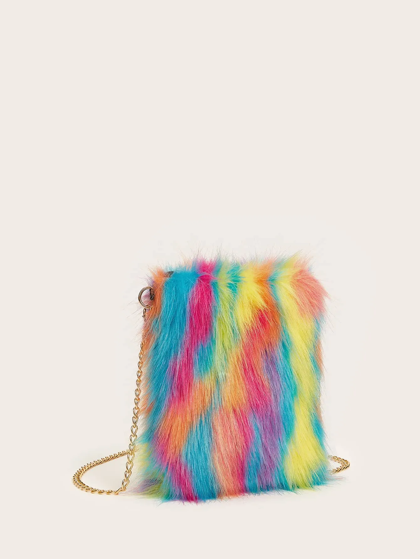 Plush Colorblock Chain Bag - Multicolor- FD ⚡
