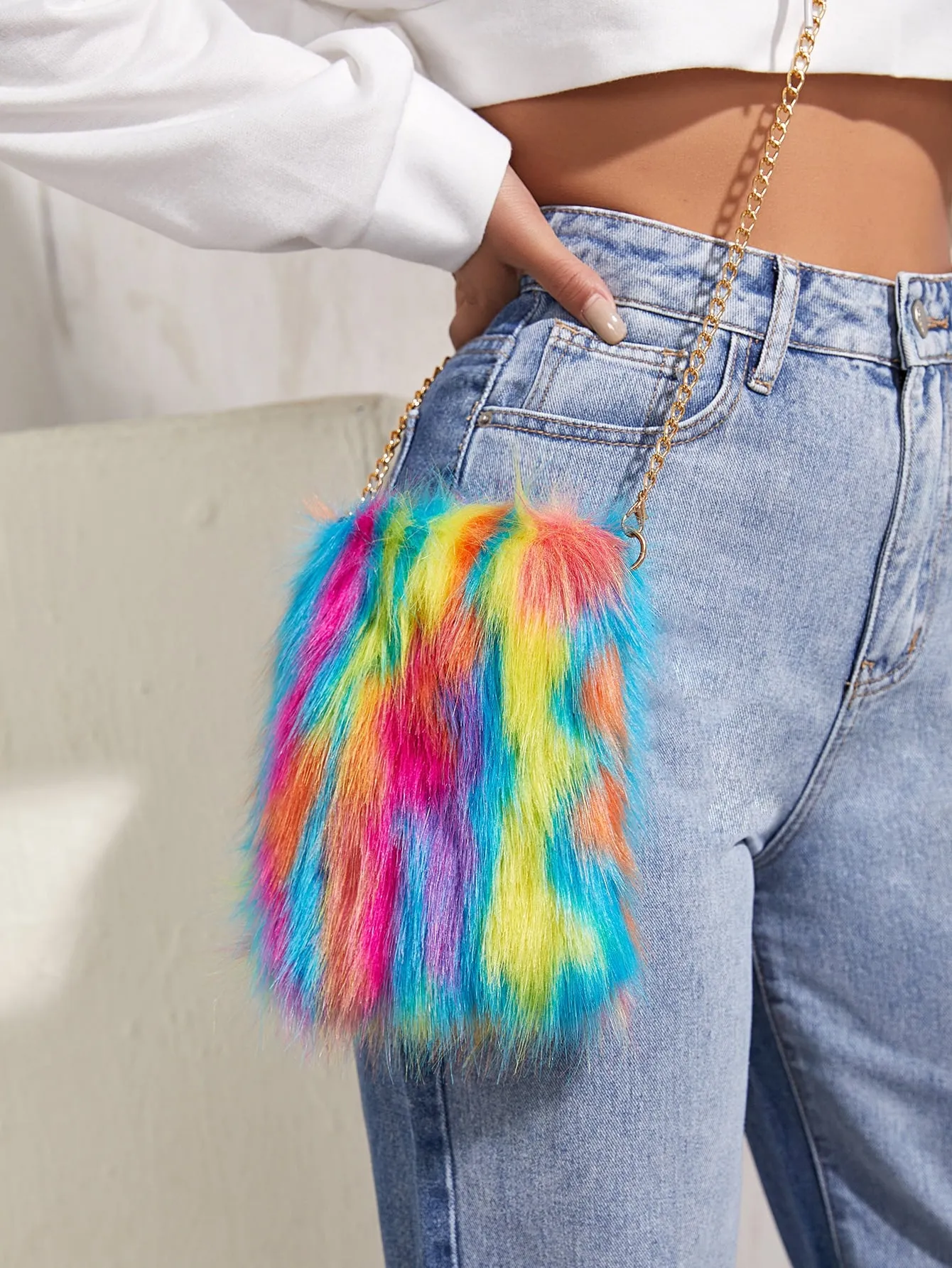 Plush Colorblock Chain Bag - Multicolor- FD ⚡