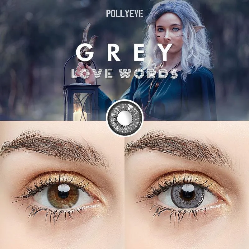 Pollyeye Love Words Grey Colored Contact Lenses