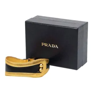 PRADA Black & Gold Leather Choker Necklace Fairy Collection