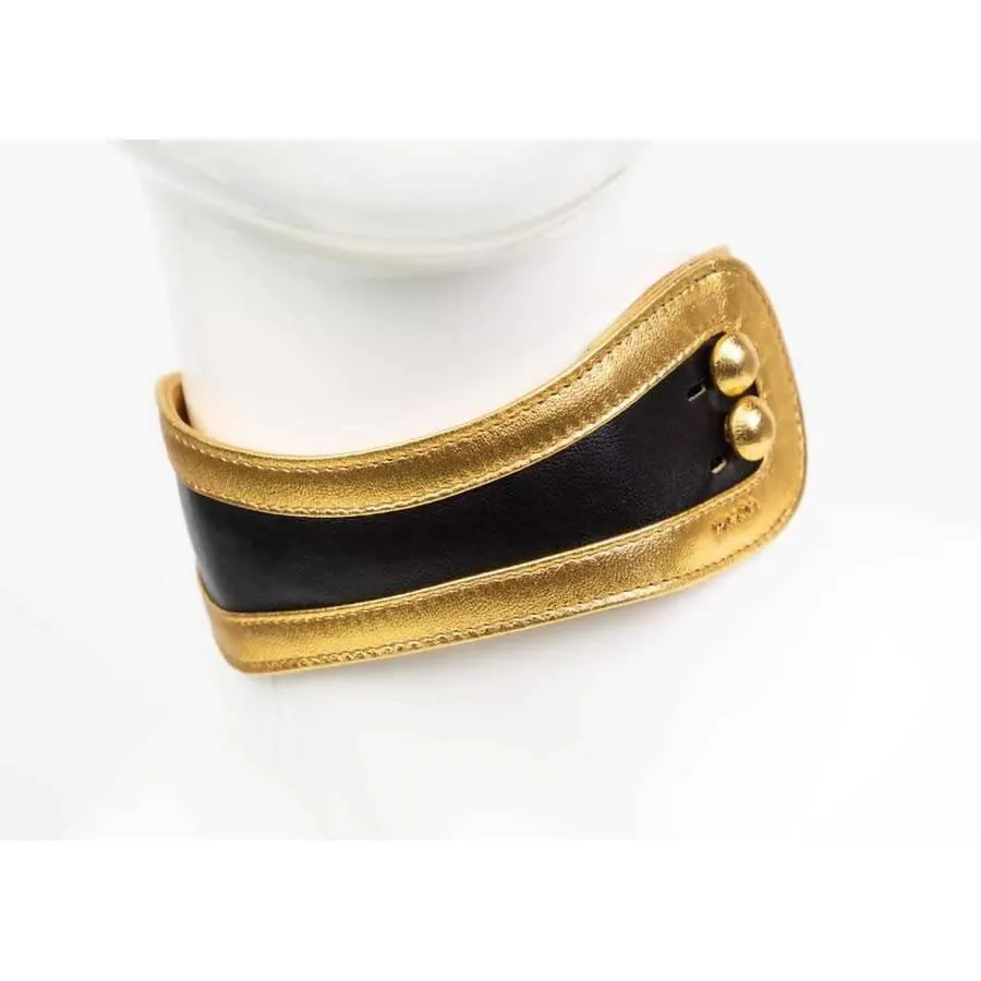 PRADA Black & Gold Leather Choker Necklace Fairy Collection