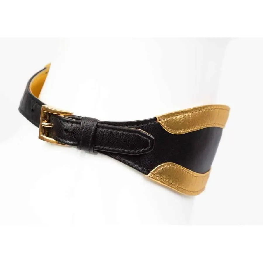PRADA Black & Gold Leather Choker Necklace Fairy Collection