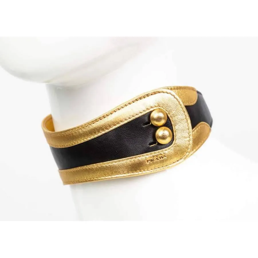 PRADA Black & Gold Leather Choker Necklace Fairy Collection
