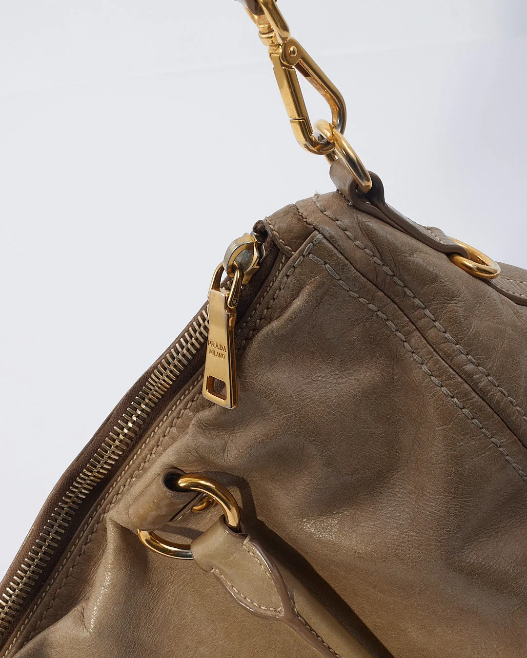 Prada Grey Aged Leather (Nappa Antique) Medium Convertible Tote