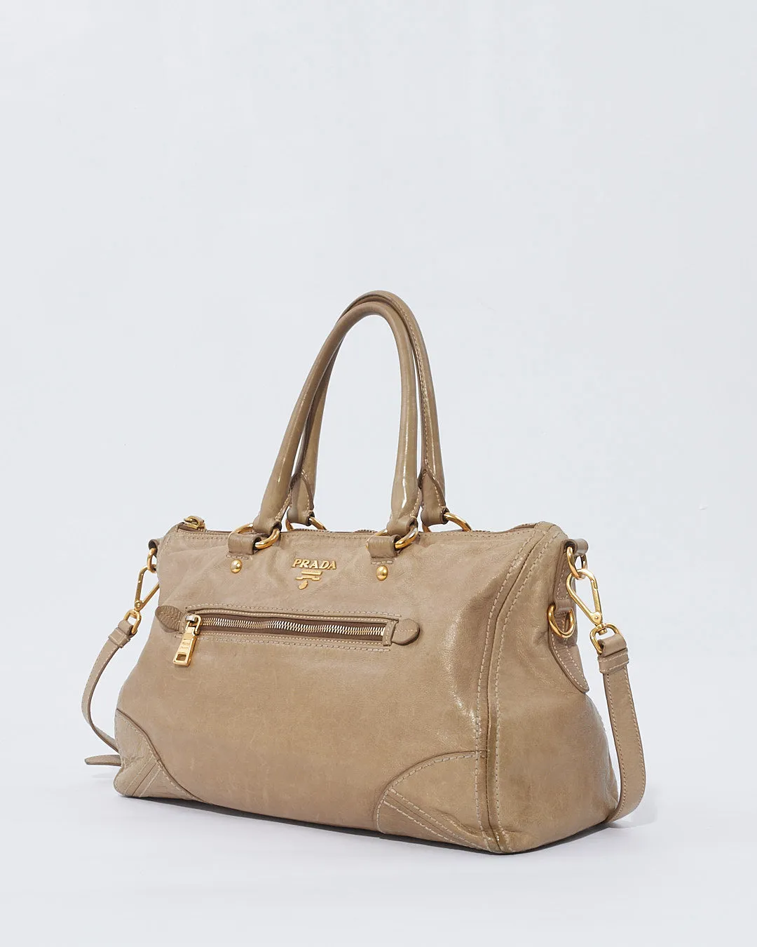 Prada Grey Aged Leather (Nappa Antique) Medium Convertible Tote