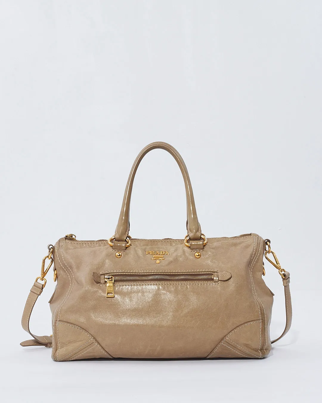 Prada Grey Aged Leather (Nappa Antique) Medium Convertible Tote