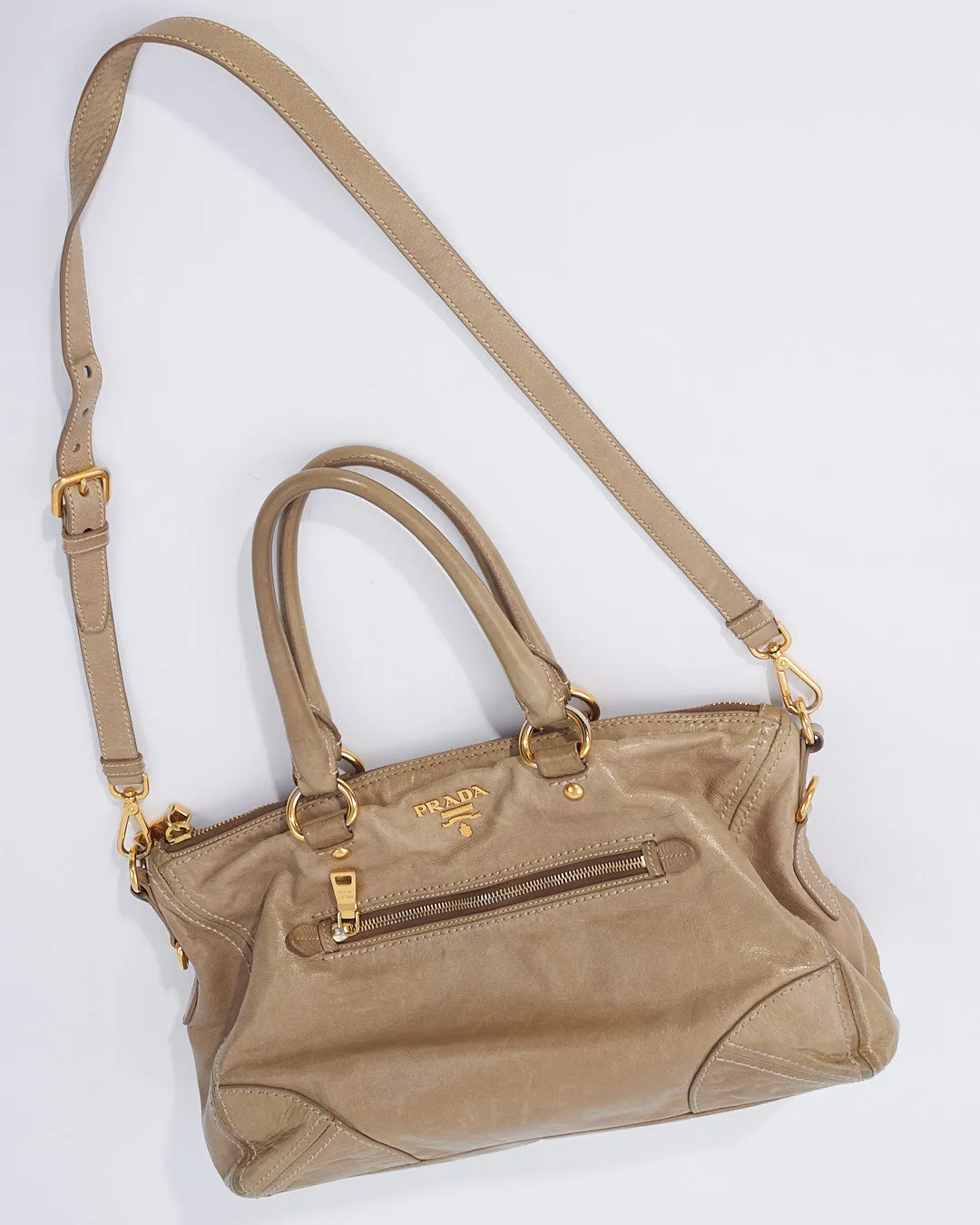 Prada Grey Aged Leather (Nappa Antique) Medium Convertible Tote