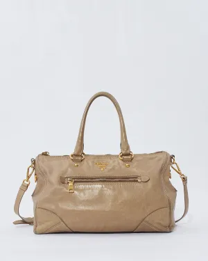 Prada Grey Aged Leather (Nappa Antique) Medium Convertible Tote