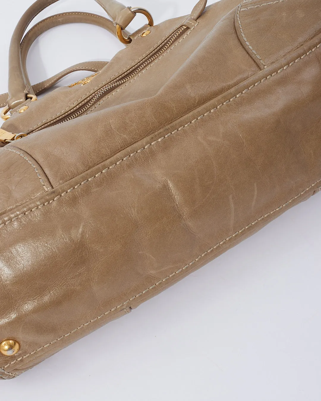 Prada Grey Aged Leather (Nappa Antique) Medium Convertible Tote