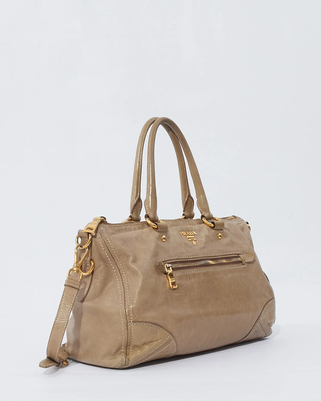 Prada Grey Aged Leather (Nappa Antique) Medium Convertible Tote