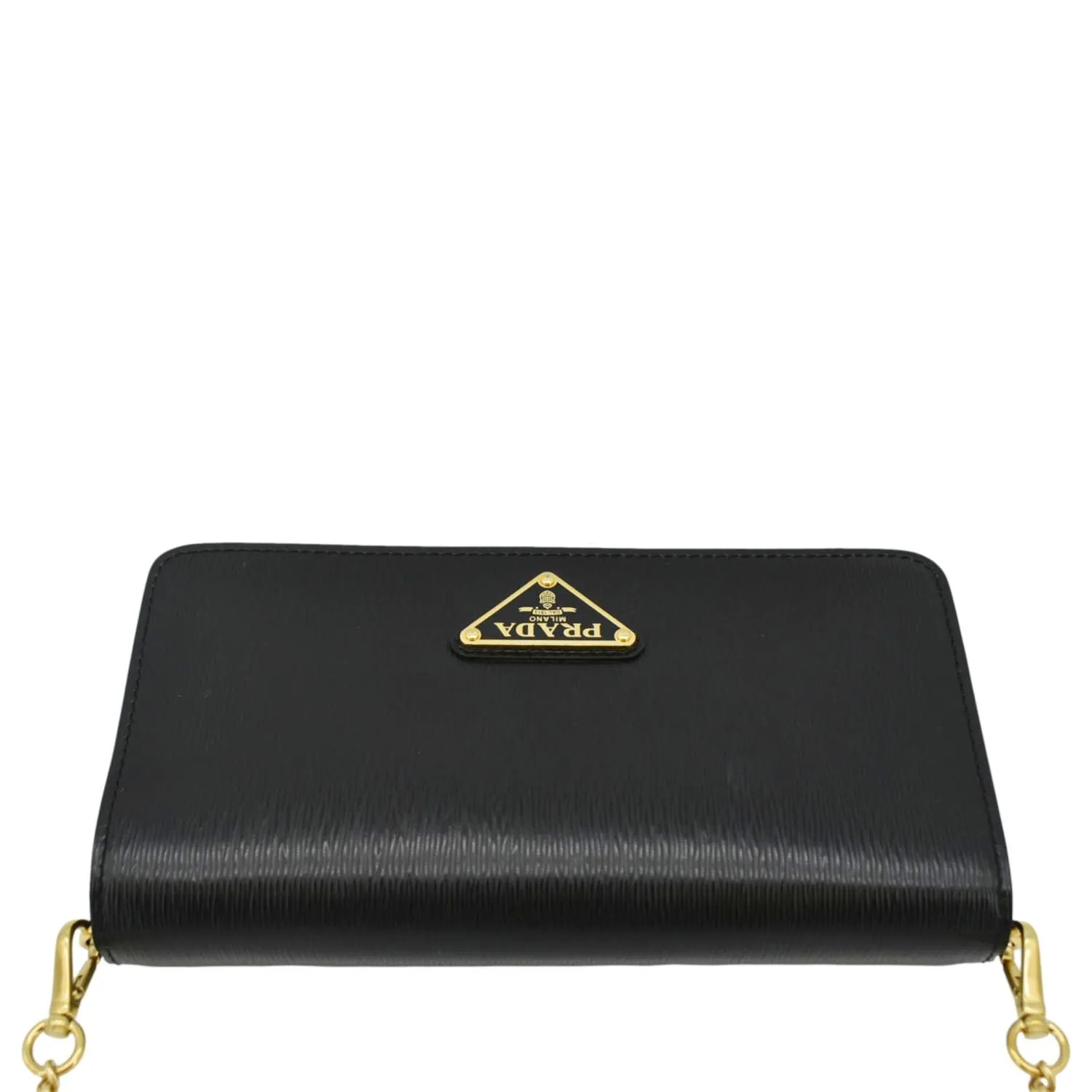 PRADA Wallet on Chain Leather Clutch Crossbody Bag Black