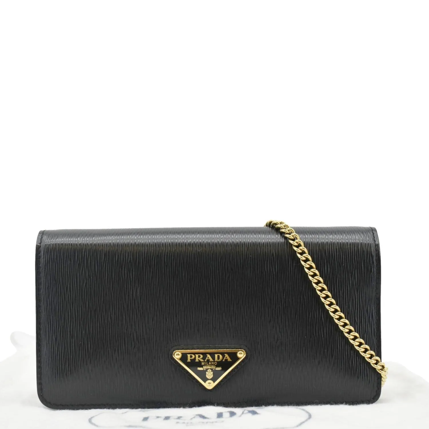 PRADA Wallet on Chain Leather Clutch Crossbody Bag Black