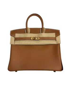Pre-owned Birkin 25cm Gold Swift Leather GHW Store Fresh - Full Set