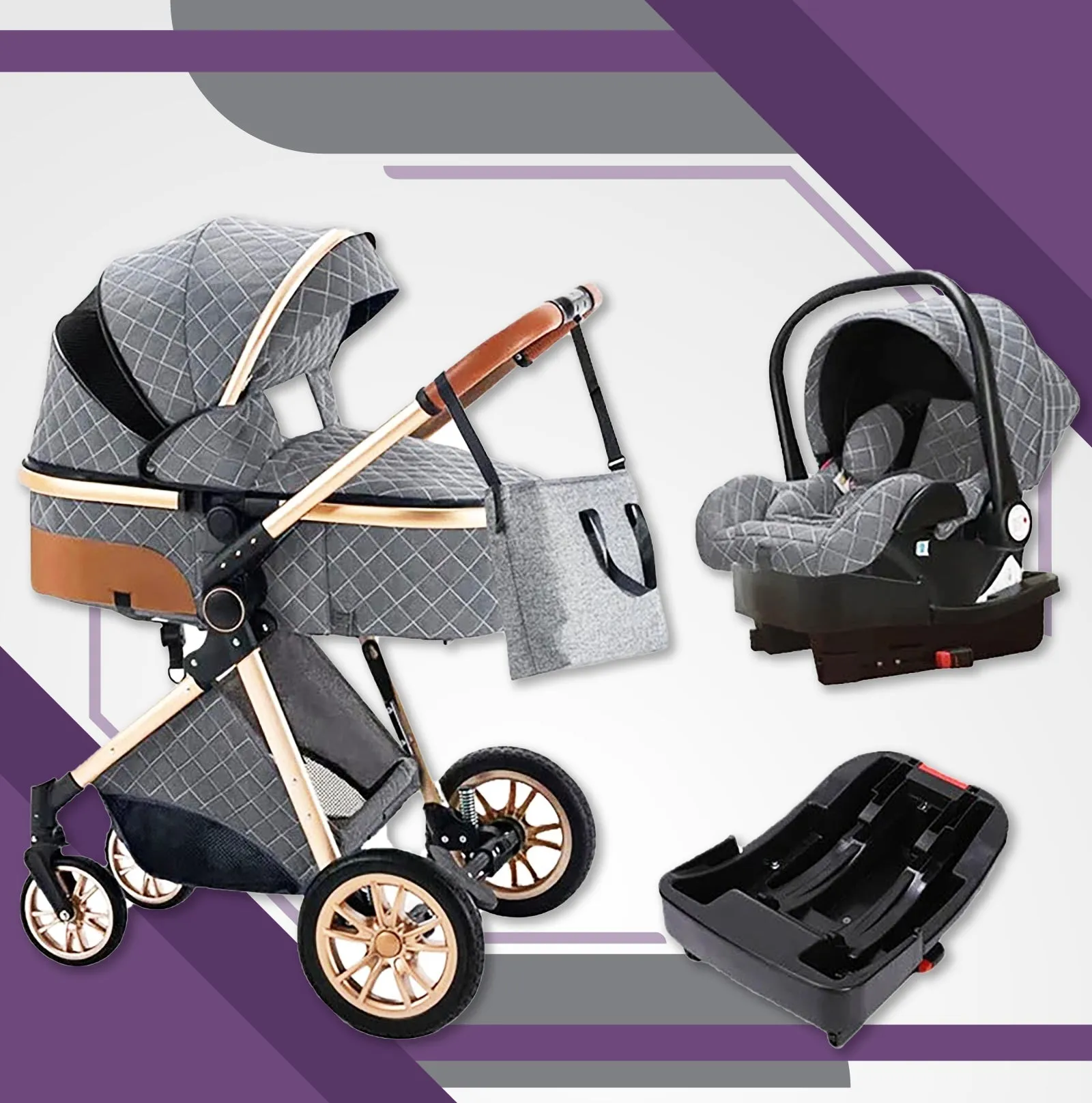 Premium 3-in-1 Baby Stroller (Car Seat & Base Included)