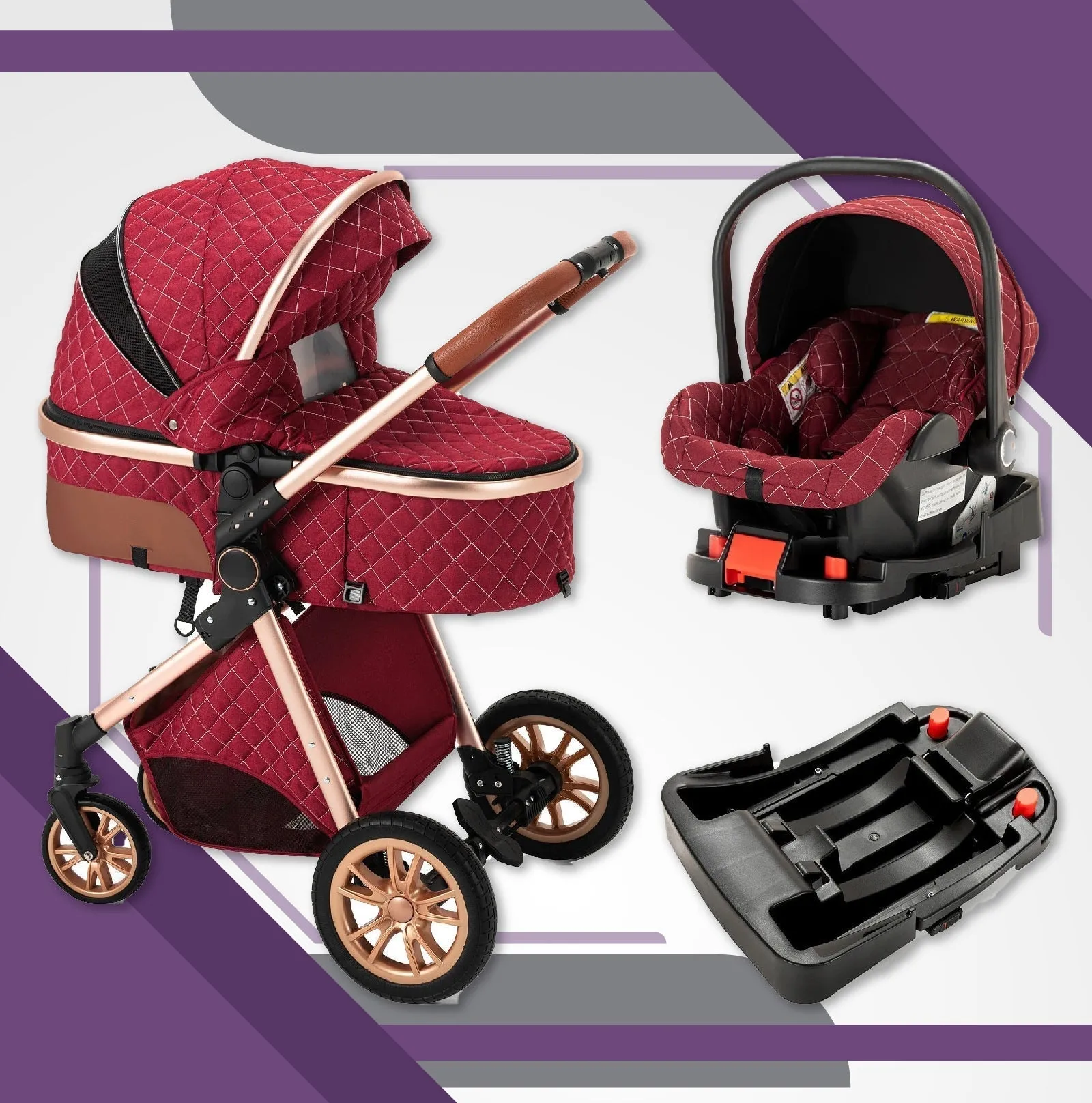 Premium 3-in-1 Baby Stroller (Car Seat & Base Included)