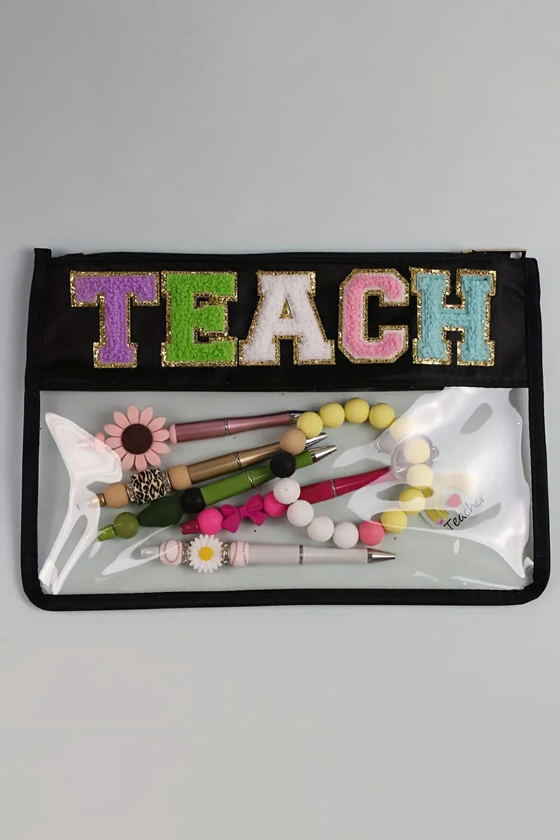 PREORDER! ETA 3/21 Black & Multi Color 'Teach'  PVC Makeup Bag  **SHIPPING EXPECTED TO BEGIN ON DATE 3/21**