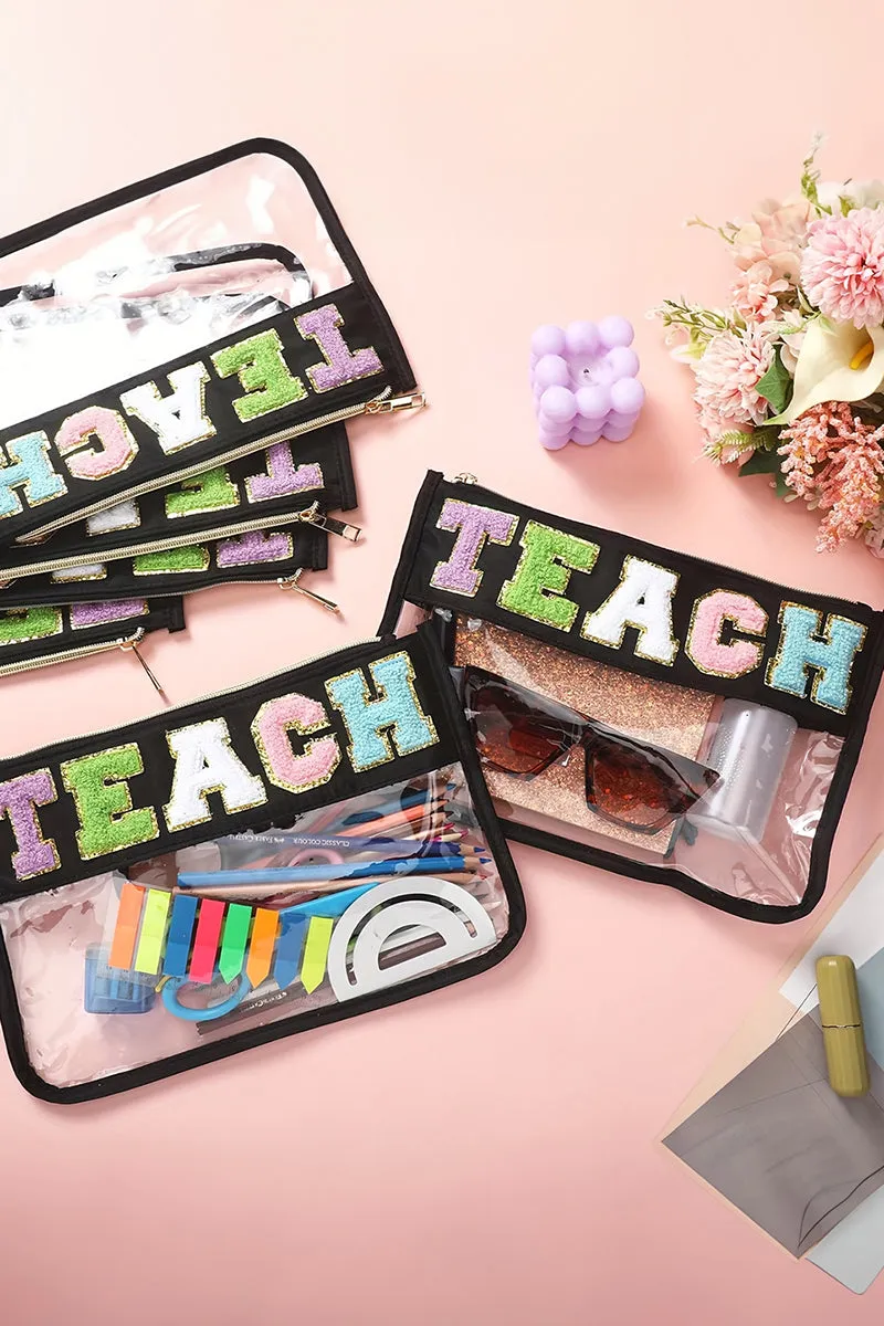 PREORDER! ETA 3/21 Black & Multi Color 'Teach'  PVC Makeup Bag  **SHIPPING EXPECTED TO BEGIN ON DATE 3/21**