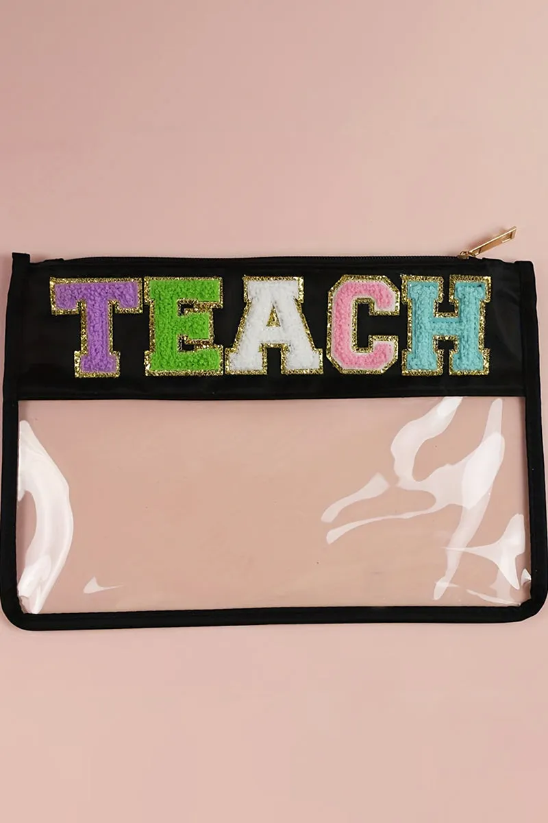 PREORDER! ETA 3/21 Black & Multi Color 'Teach'  PVC Makeup Bag  **SHIPPING EXPECTED TO BEGIN ON DATE 3/21**