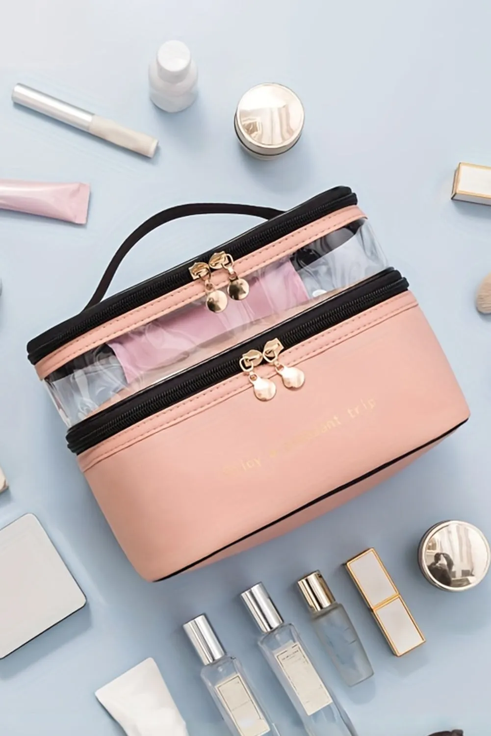 PREORDER! ETA 3/21 Pleasant Trip Pink Double Layer Cosmetic Case **SHIPPING EXPECTED TO BEGIN ON DATE 3/21**
