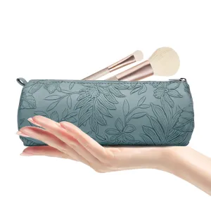 PU Leather Cosmetic Bag for Women - Floral Makeup Bag Portable Storage Purse for Makeup Brushes (Z-Blue-Case)
