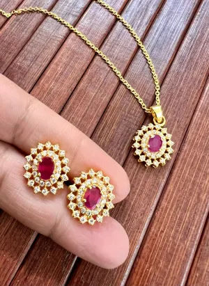 Pure 925 Silver CZ Pendant and Earrings