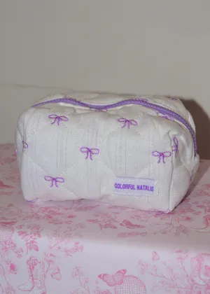Purple Bows Small Embroidered Makeup Bag