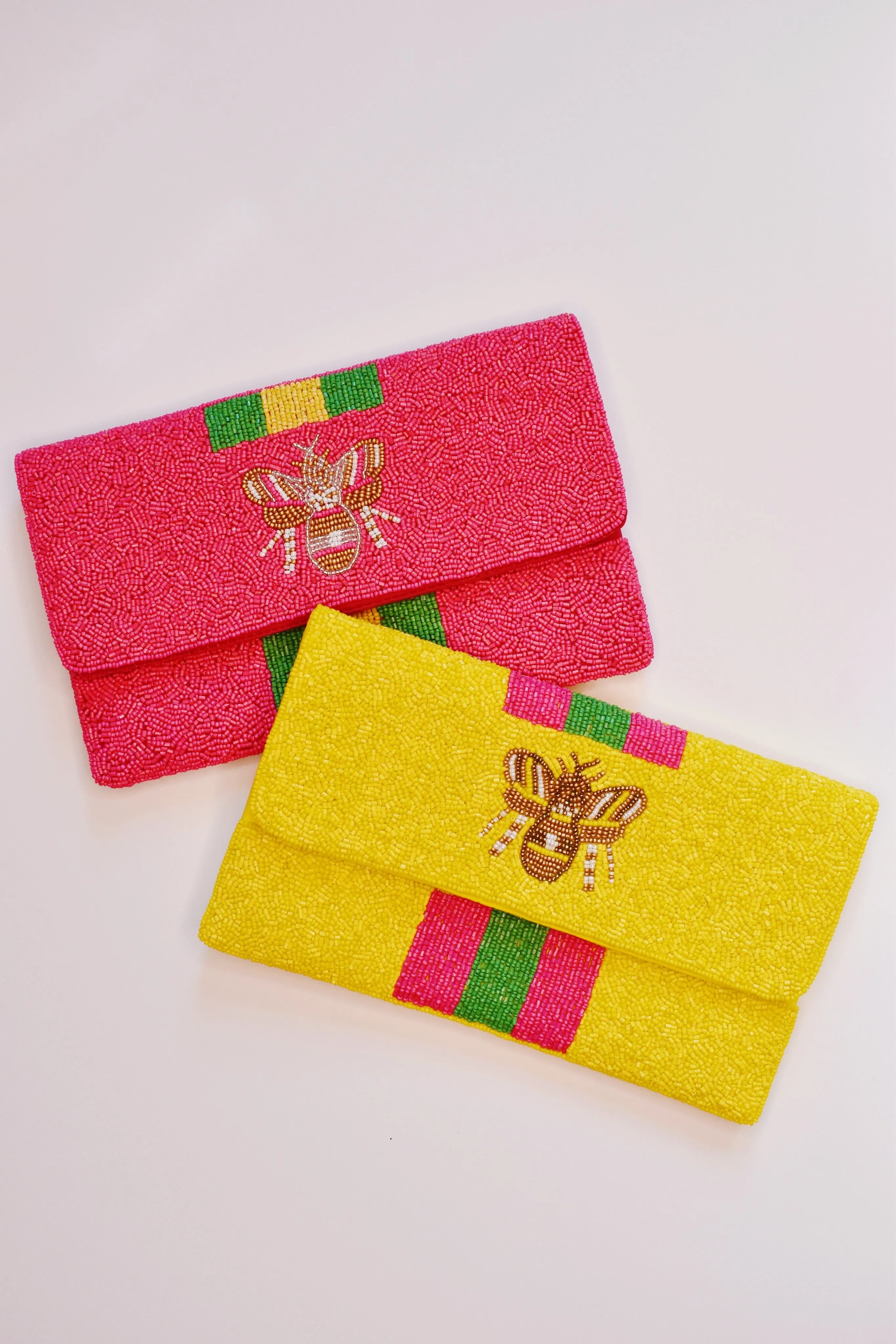 Queen Bee Striped Beaded Clutch Yellow