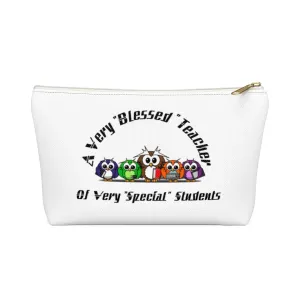 "Blessed Owl Teacher" Black Letters Accessory Pouch w T-bottom