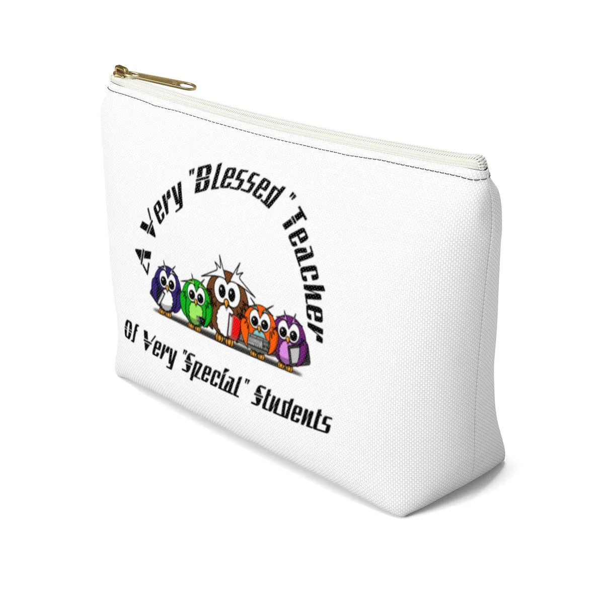 "Blessed Owl Teacher" Black Letters Accessory Pouch w T-bottom