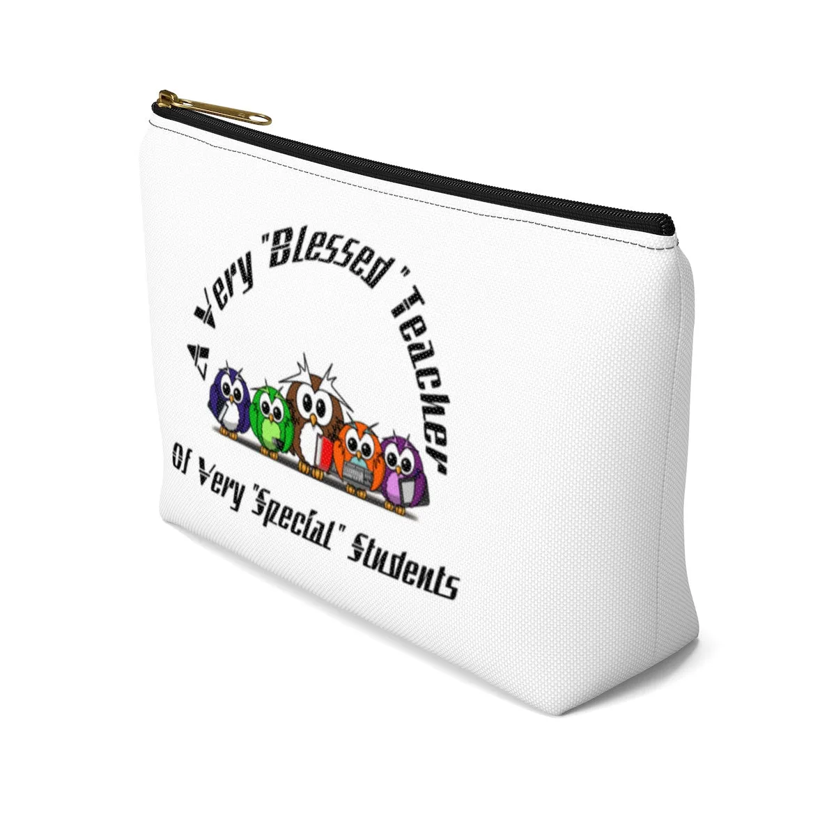 "Blessed Owl Teacher" Black Letters Accessory Pouch w T-bottom