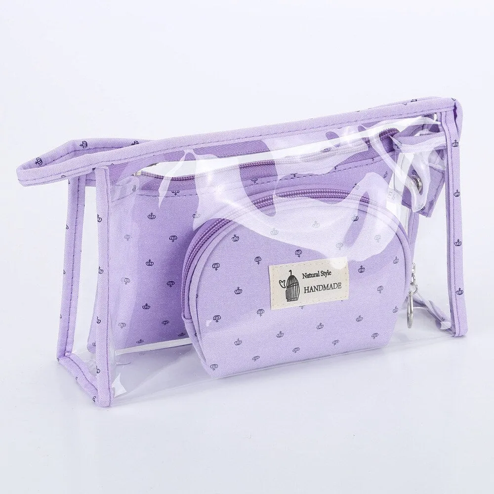 Realaiot 3 Set Casual Women Travel Cosmetic Bag PVC Leather Zipper Make Up Transparent  Makeup Case Organizer Storage Pouch Toiletry Bags
